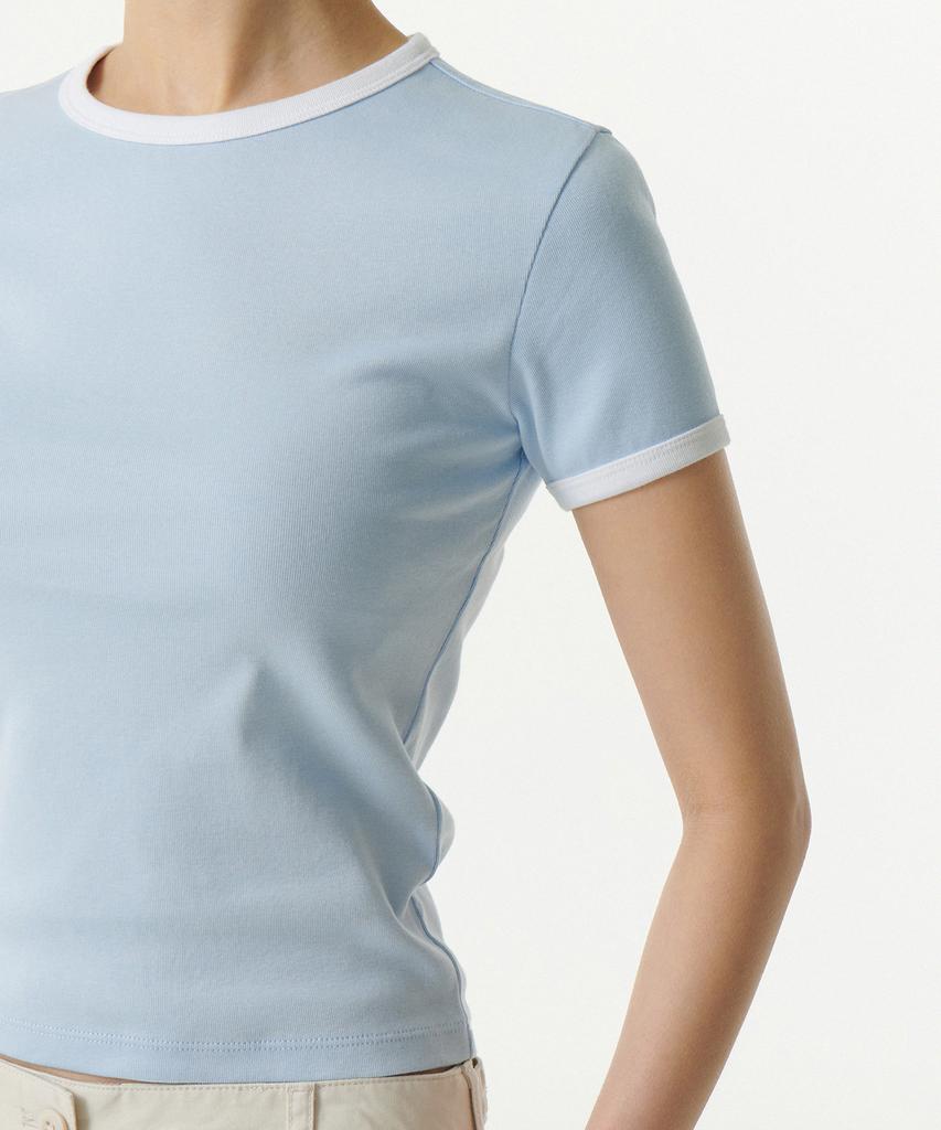MUSINSA STANDARD WOMAN Women'S Slim Crew Neck Ringer T-Shirt [Sky Blue/White]