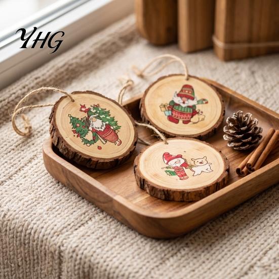 Christmas Tree Hanging Ornaments 12/24/36Pcs Gnome Wooden Ornaments, Round Wood Slice Decorations, Santa Natural Log Decor Print Designs for