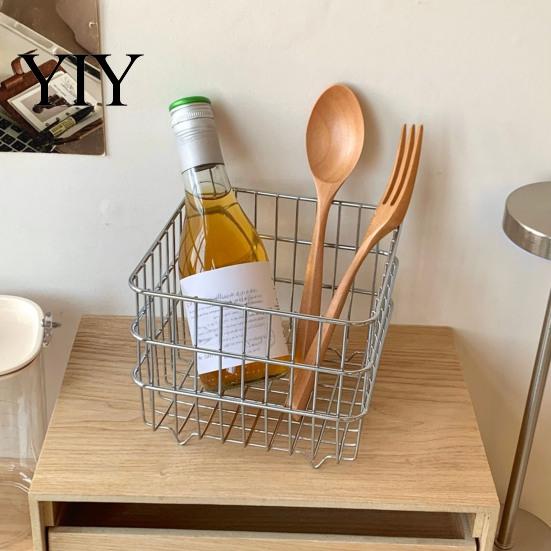 Hollow Grid Organizer Stainless Steel Storage Basket, Desktop And Wall Mount Placement Wire Bin Organizer, Breathable Metal for Kitchen Pantry