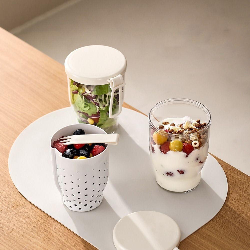 Anti-Slip Oatmeal Storage Jars Double Layer Salad Cup Food Storage Container Multi-purpose