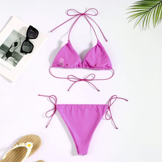 2 шт./комплект бретелька через шею шнуровка пуш-ап бикини комплект микро треугольный бюстгальтер низкий