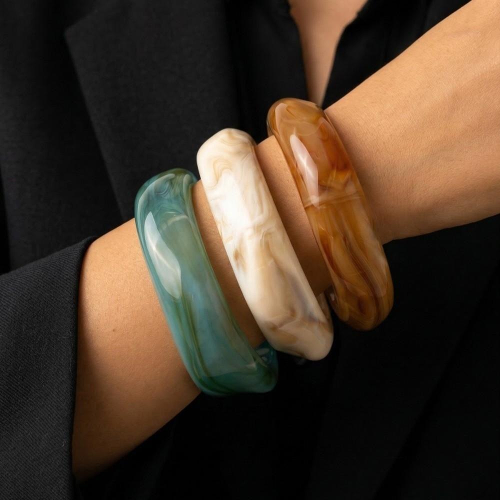 Translucent Resin Bangles Marbled Chunky Cuffs Wrist Jewelry Acrylic Bracelets Daily Outfit