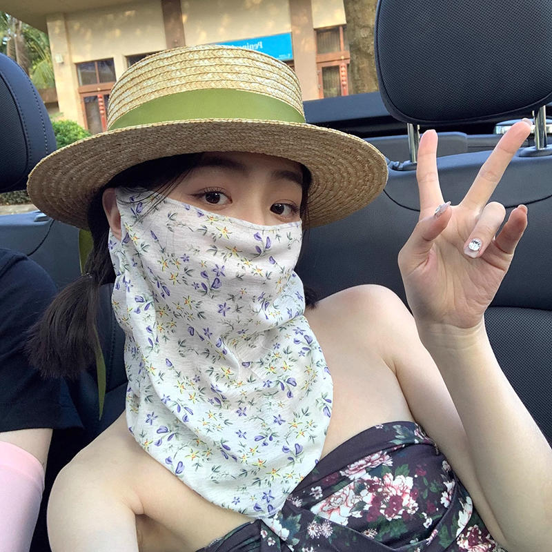 Women Floral Printing Breathable Scarf Mask Bandana with Ear Loops Neck Gaiter Summer UV Sun Protection Face Cover