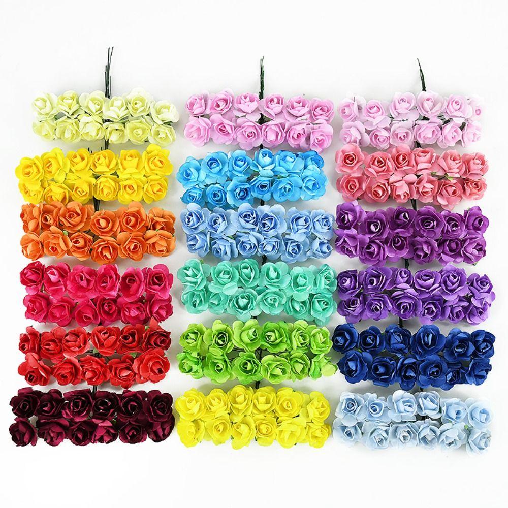 144PCS Mini Fake Flower Bouquet 2CM Paper Rose Bouquet Party Decorations