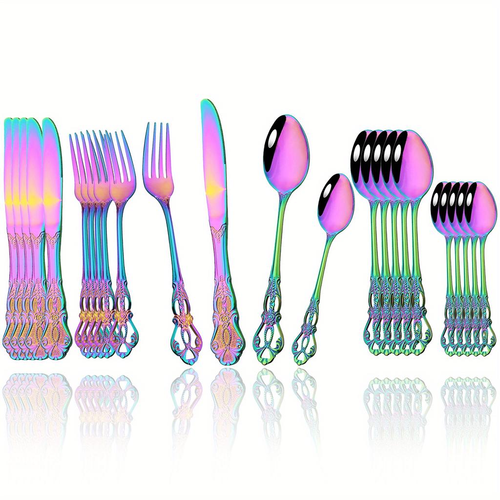 Набор столовых приборов из зеркальной полированной нержавеющей стали, 24 шт., посуда в стиле Crown Court, винтажная форма, кухонное и ресторанное серебро