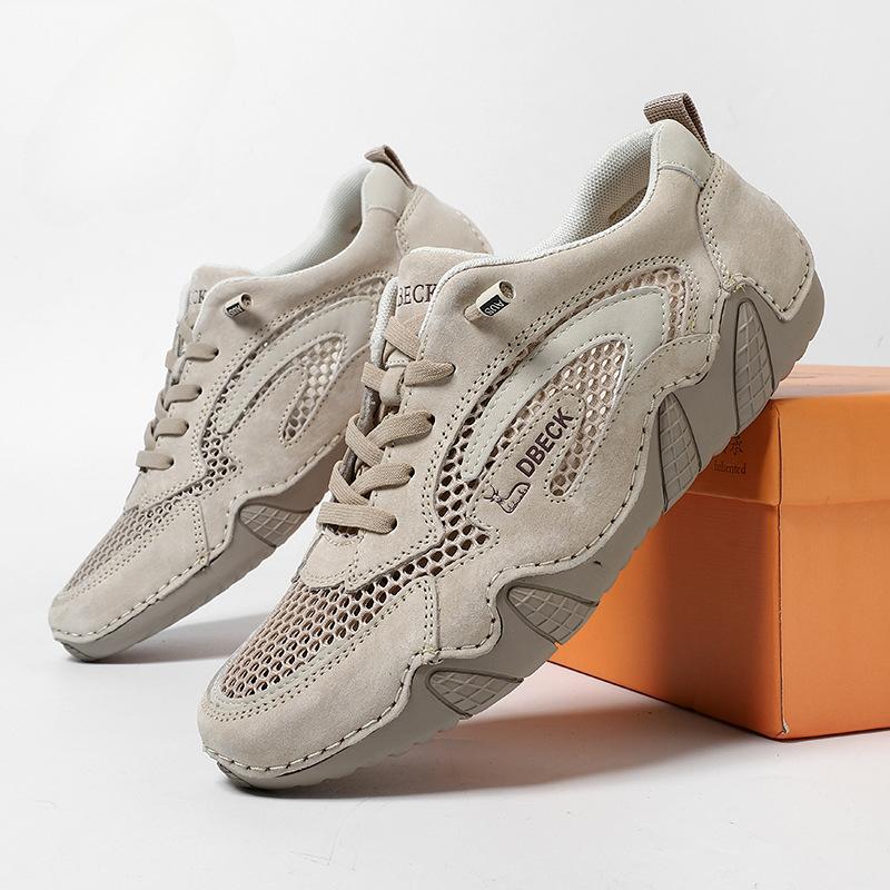 Новые мужские повседневные кроссовки из кожи с верхним слоем, обувь с дышащей сеткой и шитьем