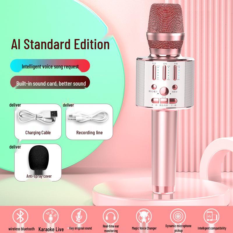 Wireless Bluetooth K-Song Microphone & Speaker with Built-in Sound Card for TV and Mobile