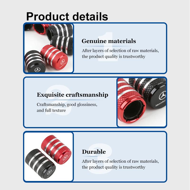 AABIA1 4Pcs Car Styling Wheel Tire Valve Caps Tyre Stem Covers Decoration Accessories For Benz CITAN VITO SPRINTER CLS SLK Sport ML