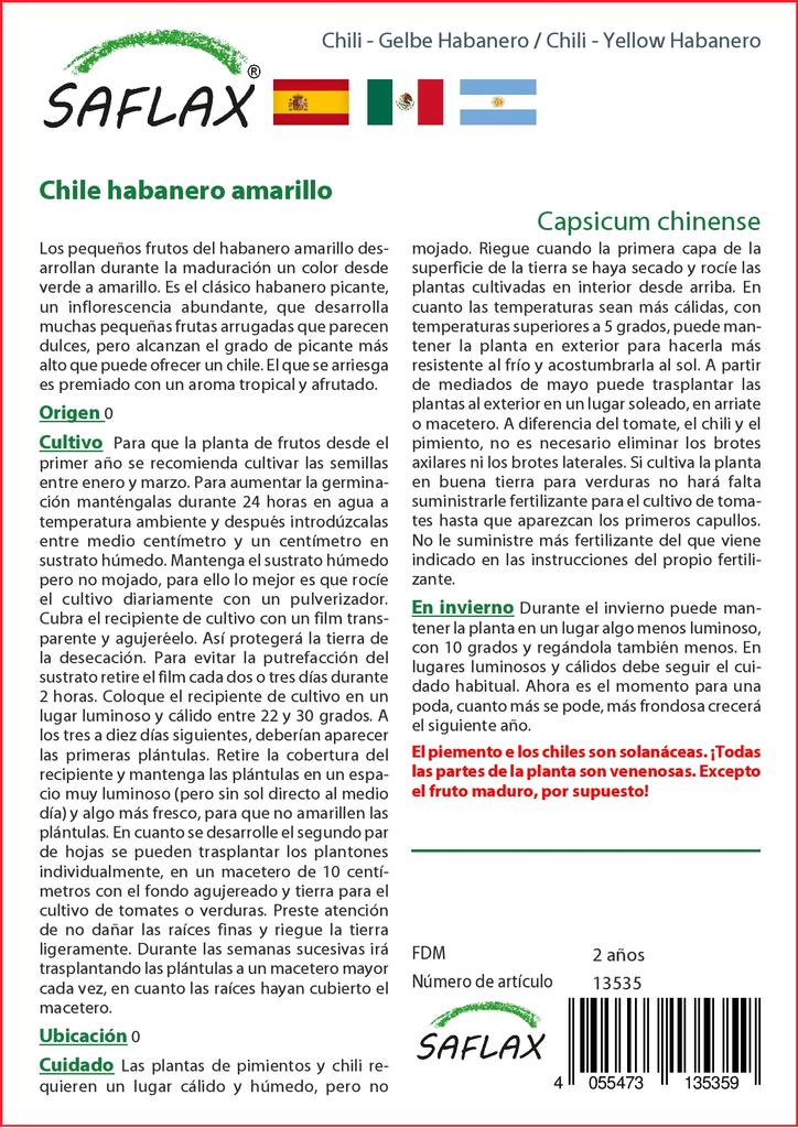 SAFLAX Чили - Желтый Хабанеро - 10 семян - Capsicum chinense