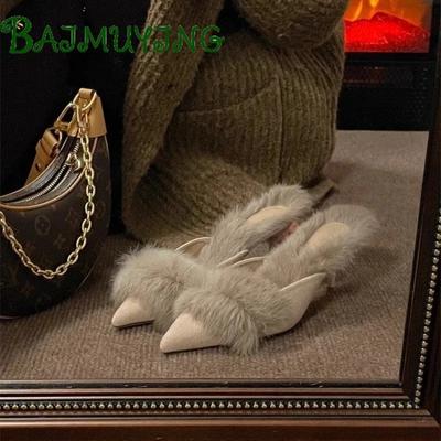 Роскошные меховые женские тапочки, остроносые туфли-мюли, сексуальные туфли на тонком высоком каблуке для вечеринок, зимние меховые теплые шлепанцы, замшевые туфли-лодочки Botas Mujer