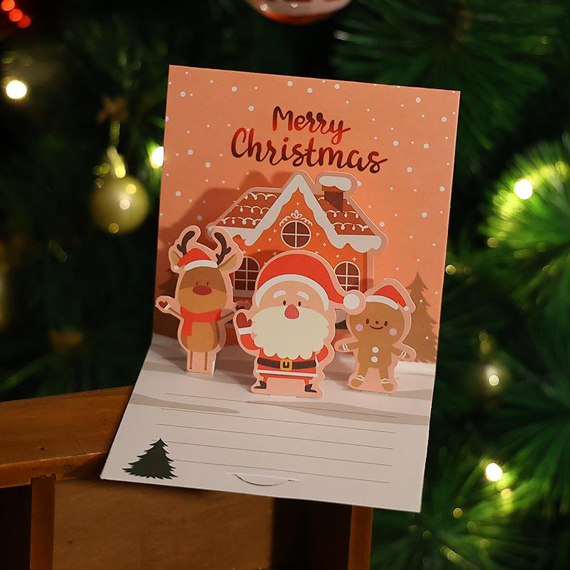 3D Christmas Pop-up Cartoon Greeting Card with Envelope - Christmas Eve Blessing Gift