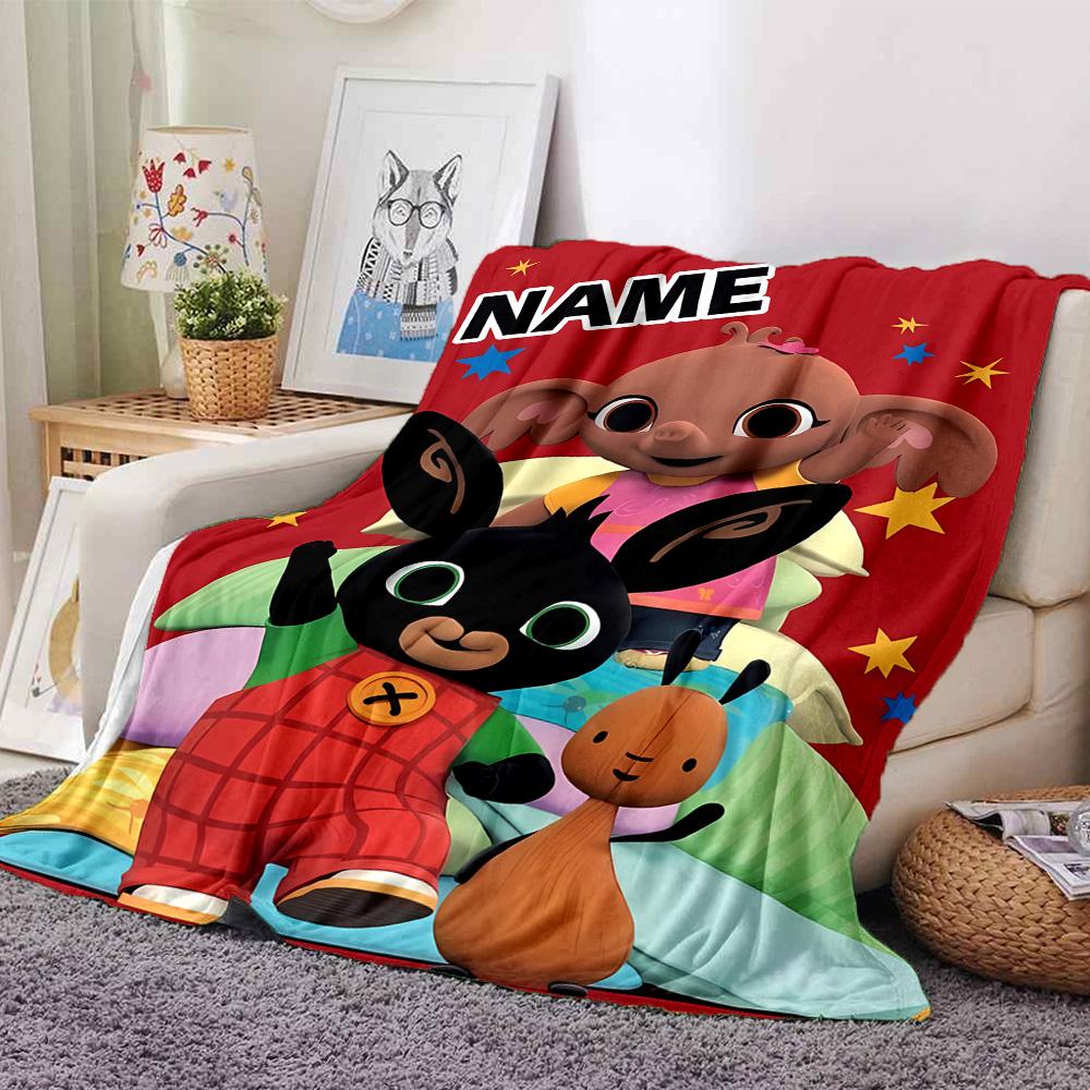Customizable Bing Bunny1 Throw Blanket – Personalized Name, All-Season Cozy Snug Blanket, Machine Washable, Personalized Blanket