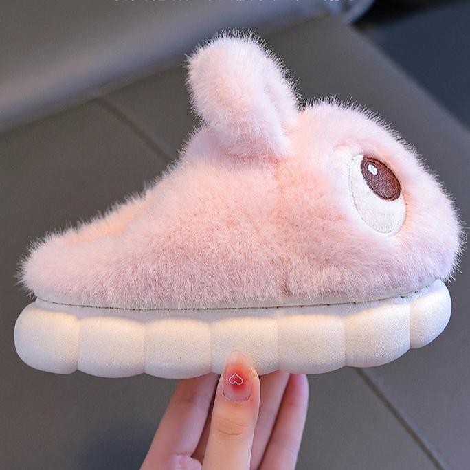Милые уютные зимние тапочки на флисовой подкладке для девочек - Милый мультяшный дизайн, Мягкая подошва, Домашняя обувь с детскими тапочками