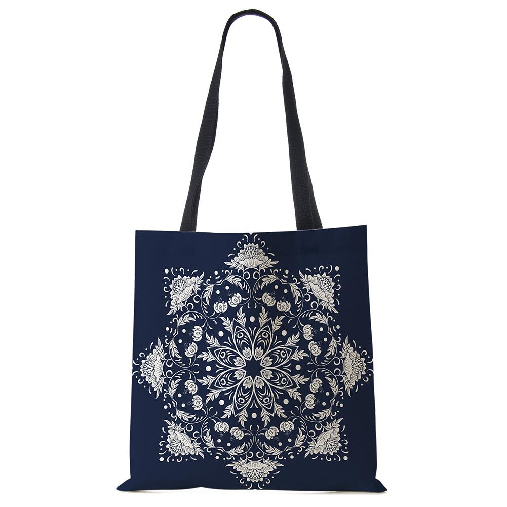 Elegant Lady Girls Handbag Floral Porcelain Geometry Abstract Pattern Shoulder Bag Casual Teenager Book Tote for Shopping