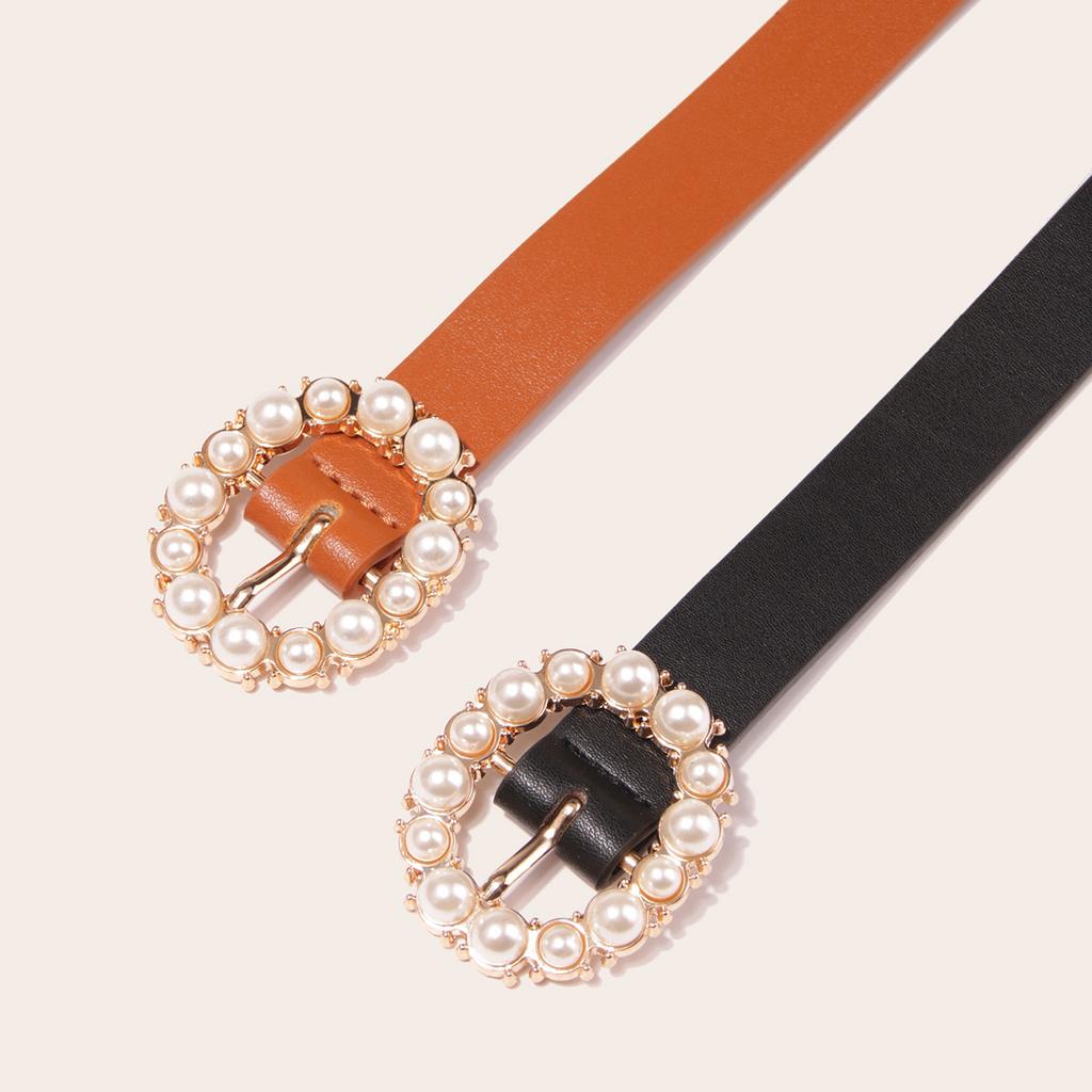 Pearl Buckle Two-Piece Set Sweet Ladies Belt Women'S Elegant Belt