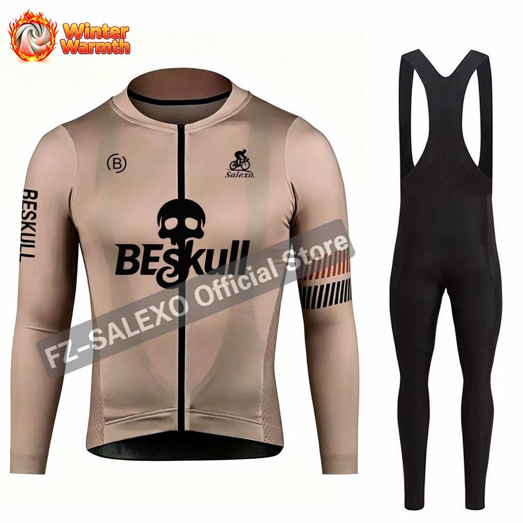 Зимний Термальный Флисовый Велосипедный Костюм Beskull с Брюками на Бретелях Мужской Триатлонный Костюм Одежда для Велосипеда Велосипедная Одежда MTB Костюм для Шоссейного Велосипеда