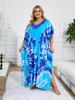 Elegant Women's Plus Size Blue Kaftan Summer Cozy Soft V-neck Side Split House Dress 2024 Vacation Beach Coverup Loose Moo Moo Dresses
