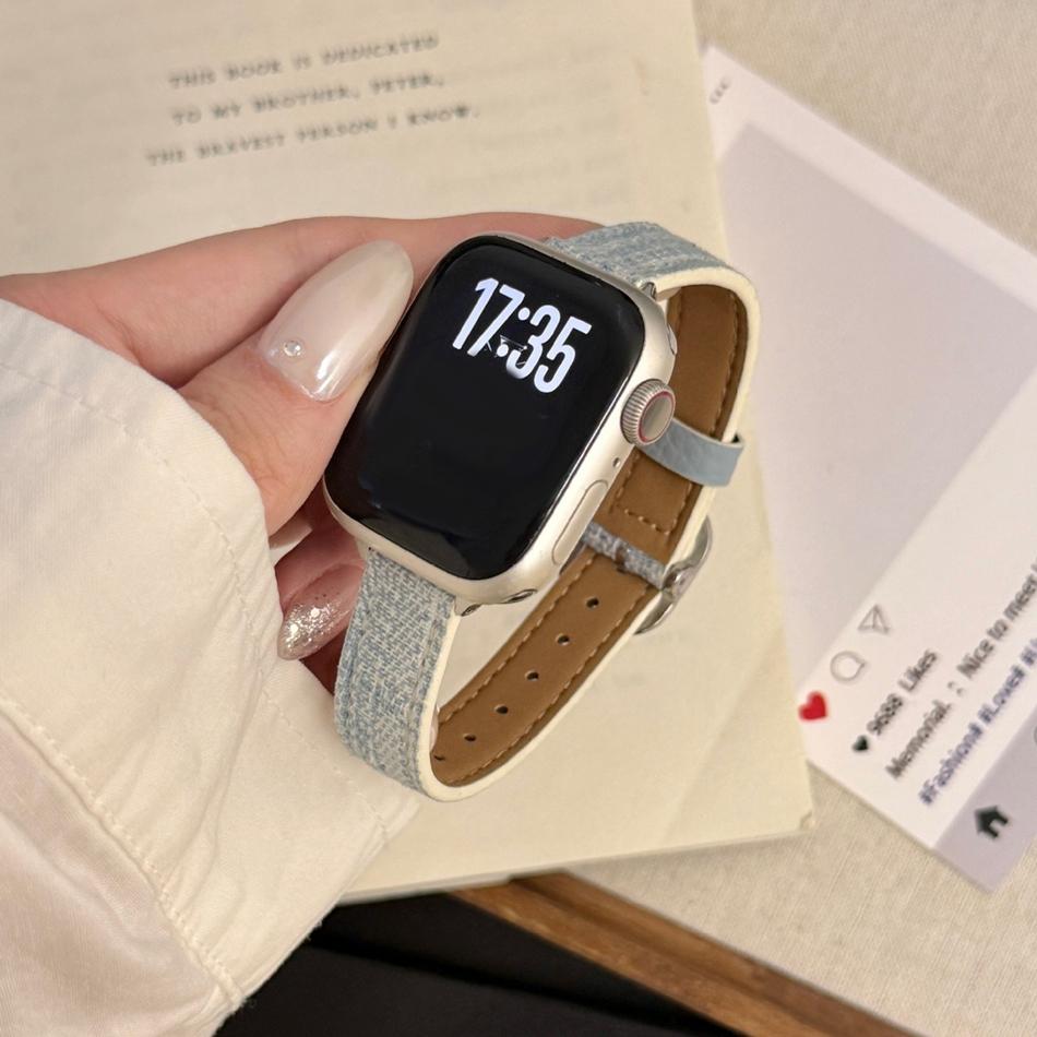 Square Metal Buckle Denim Leather Bracelet For Apple Watch Band Series 11/10/9/8/7/Ultra iWatch Strap 49/46/45/44/42/41/40/38mm