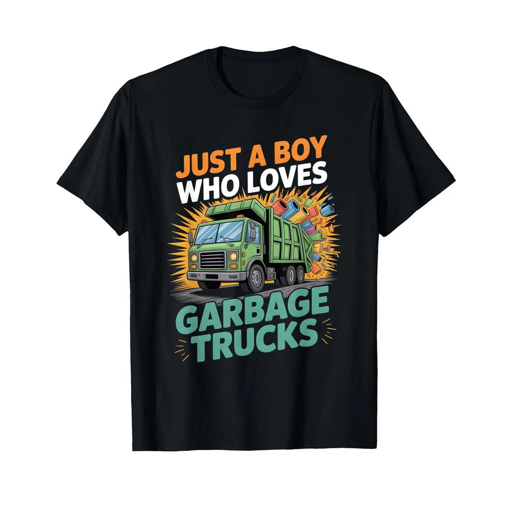Boys Garbage Truck T Shirt vintage Washed Unisex Casual fashion Stylish Slightly graphic streetwear Versatile