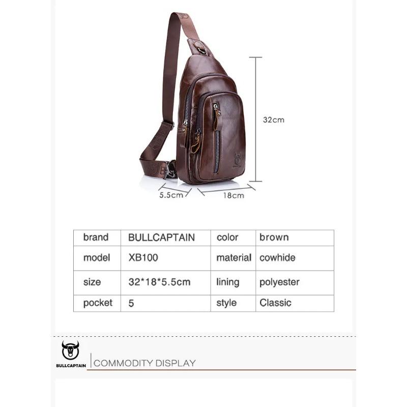 BULLCAPTAIN Genuine Leather Crossbody Bags Men Leather Shoulder Men Chest Bags Fashion Travel Handbags Man Messenger Bag Male