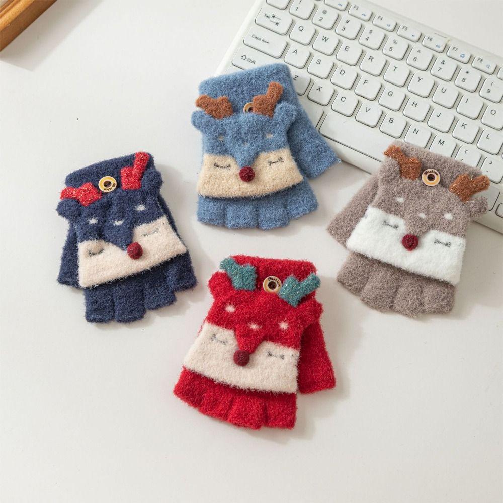 Breathable Kids Gloves Thick Fingerless Gloves Cartoon Knitting Mittens Baby Kids