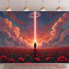 2D Poppy Field Tapestry - Dreamy Cosmic Aesthetic Decor for Bedroom & Living Room