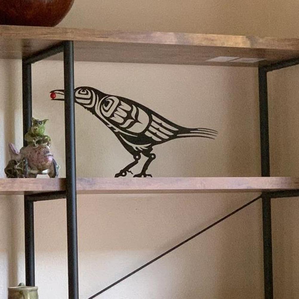 Metal Crow Figurine Crow with Berry Statue Desktop Decor Home Ornament Bird Silhouette Art