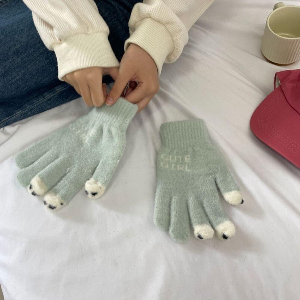 Panda Fluffy Mittens Warm Cute Velvet Gloves Lovely Plush Knitted Gloves Male