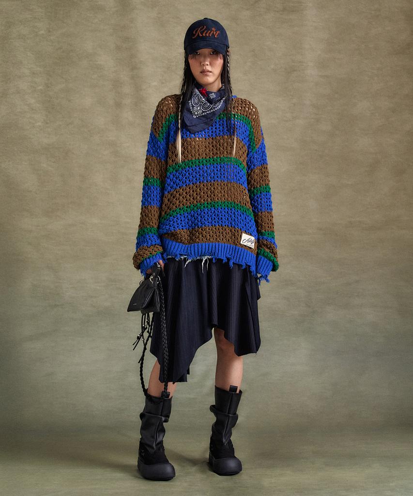 ADSB ANDERSSON BELL Unisex Daisy Striped Boat Neck Sweater Atb1239U(Blue/Green)