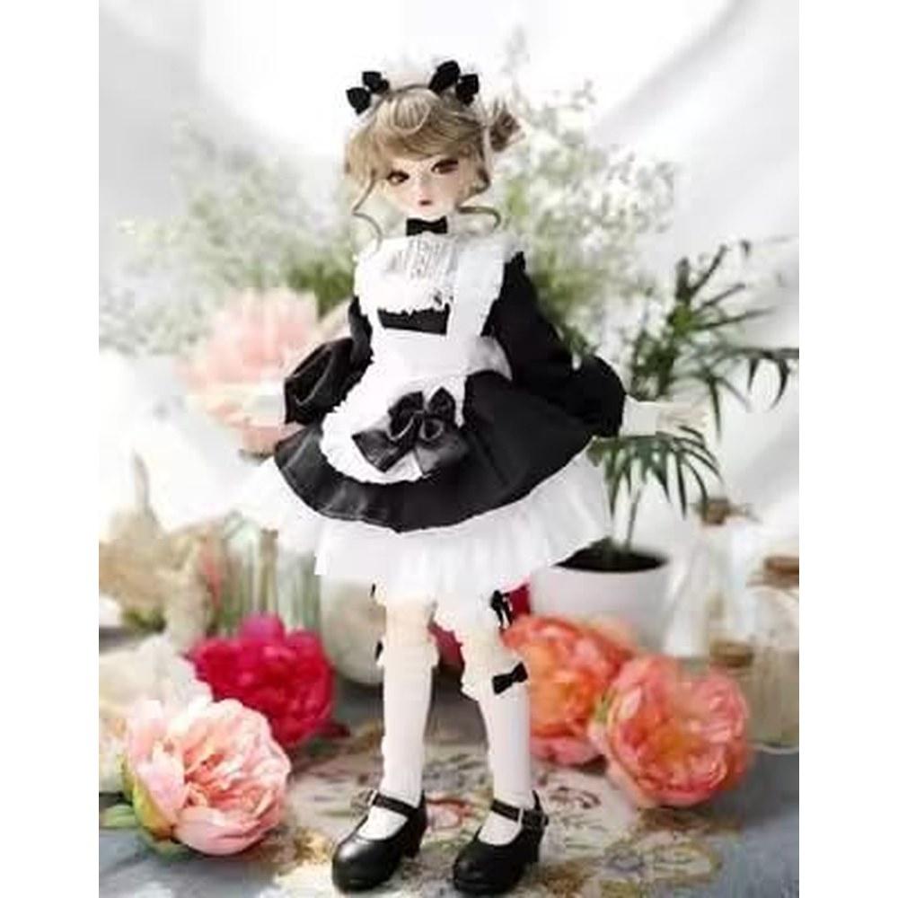 HAMRETHYPPZ Doll Maid Costume Dress 1/4 1/6 1/3 Black Princess Skirt Apron Head Accessories (Head and Body Not Included)