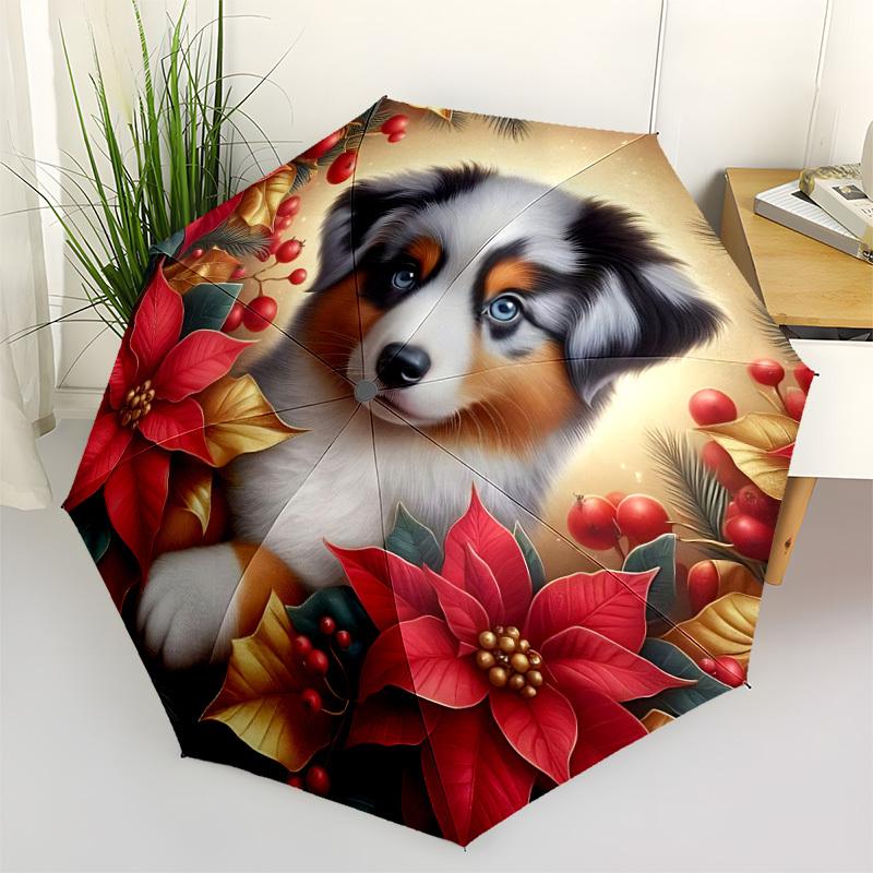 1pc Puppy Holiday Automatic Folding Umbrella - Portable Collapsible, 8-Rib Durable Frame, Perfect for Outdoor Use, yy251218106