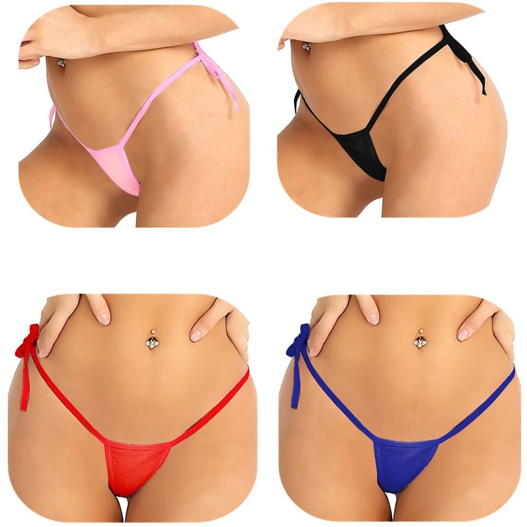 Women Mesh See Through Low Rise Tie-Side T-Back Mini G-String Thong Bikini Briefs Underwear