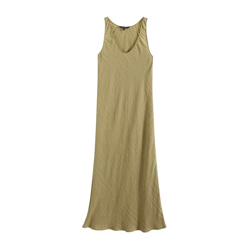 Fashion Style 2024 New Fall Women's Clothing Easy Matching Sling Green Series Elegance Minimalist Style V Neck Vest Dress