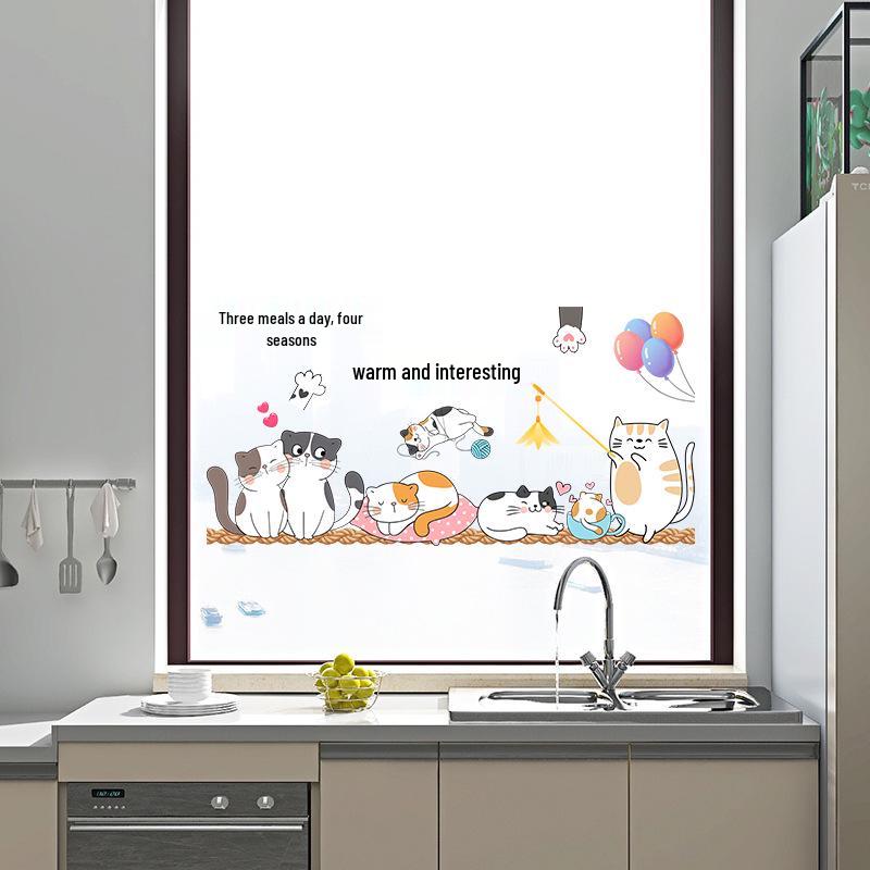 Милая Кошка Статичная Наклейка на Стекло - Без Клея, Цельный Лист для Раздвижных Дверей и Окон