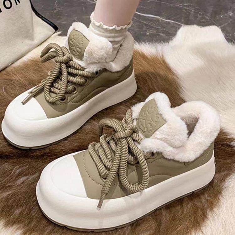 Зимние женские теплые утолщенные спортивные туфли с толстой подошвой, белые туфли, нескользящие, повседневные, теплые, со шнуровкой