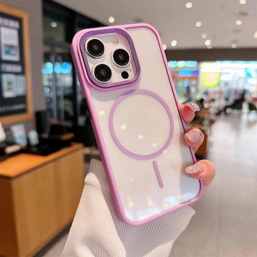 Applicable To Apple 16 High Translucent Ring Magnetic Suction Phone Case IPhone 15 Drill Pattern Lens PC Anti Fall Protection Case