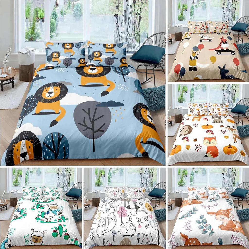 Nordic Bed Cover Duvet Cover King Queen Cartoon Animal Bedding Set Double Twin Full Queen King Adult Kids Bedclothes Quilt Cover