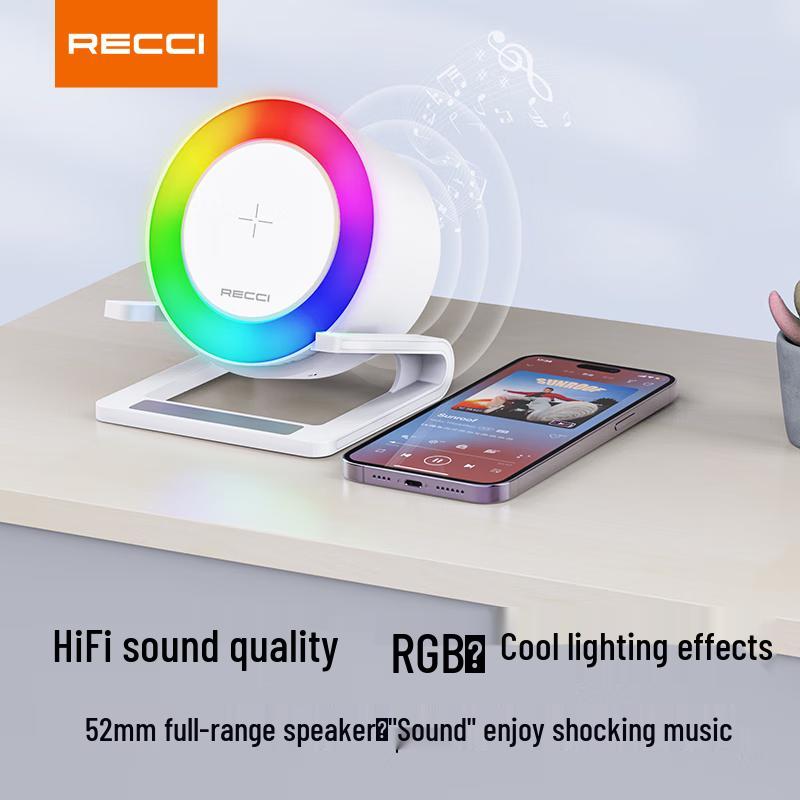 Recci RSK-W28 Wireless Charger Bluetooth Speaker with RGB Ambient Light CN plug (adapter included)
