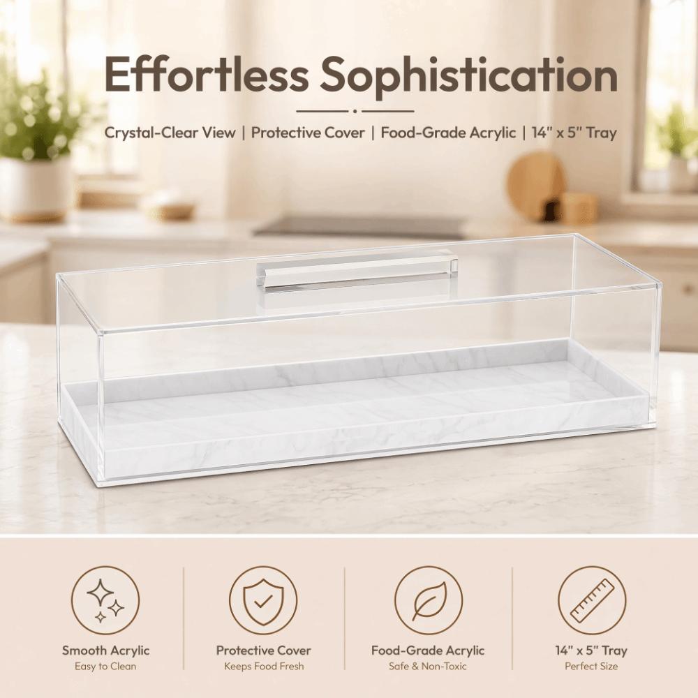 Acrylic Material Pastry Display Case Top Handle Cake Platter Cookie Display Tray Pastry Serving