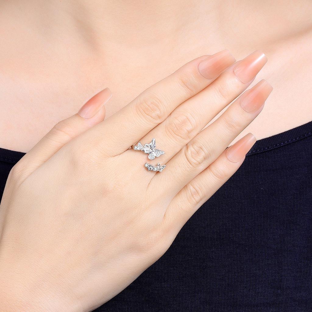 S925 Silver Garden Butterfly Flower Opening Ring For Women Finger Ring Jewelry Party Fine Trendy Gifts