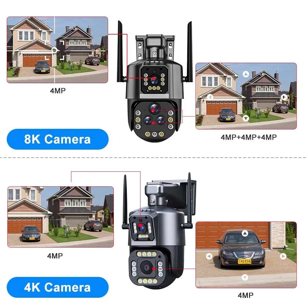 16MP 8K Wifi IP Camera 20X Zoom Four Lens Outdoor Wireless Security Camera PTZ 360 Smart Home Security Protection CCTV Wifi Surveillance Cameras