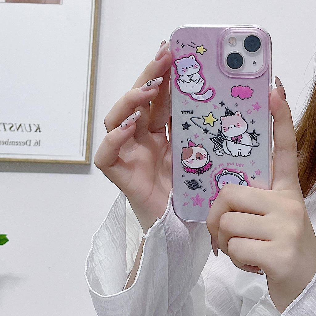 Laser Cute Cat Silicone Case for Xiaomi Redmi Note 12 11 10 Samsung A54 A24 A14 Oppo A78 A58 A38 Infinix Note 30 Funda Painted Cover Soft TPU Bumper