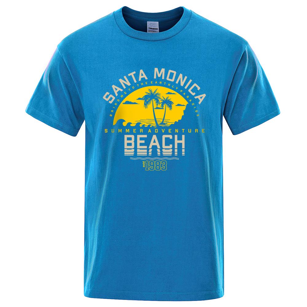 Санта-Моника Летнее Приключение Пляж Осн. 1983 Мужские Футболки Хлопок Оверсайз С Коротким Рукавом Свободная Футболка Дышащие Повседневные Топы