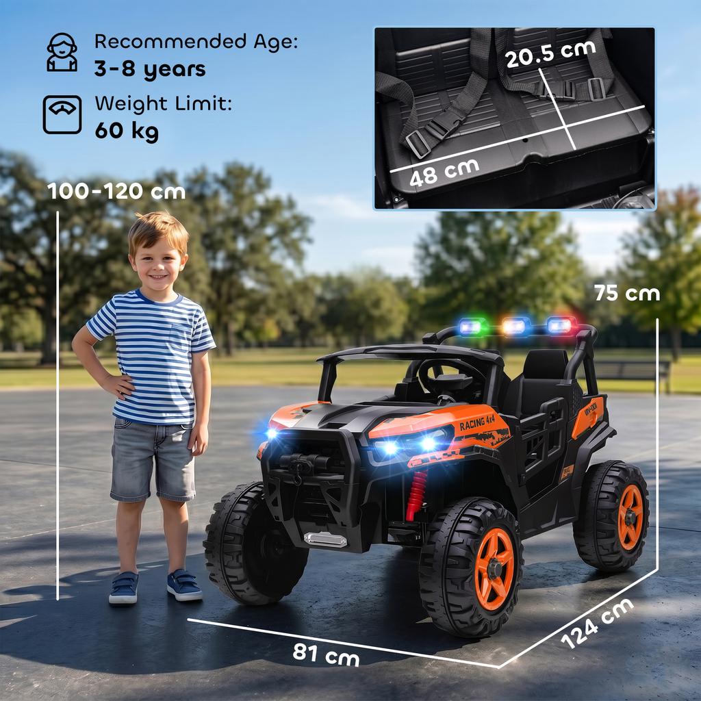 24V Electric Ride on Car, 2-Seater Electric Car for Kids with Remote, Bluetooth, Soft Start, Suspension Spring, Orange