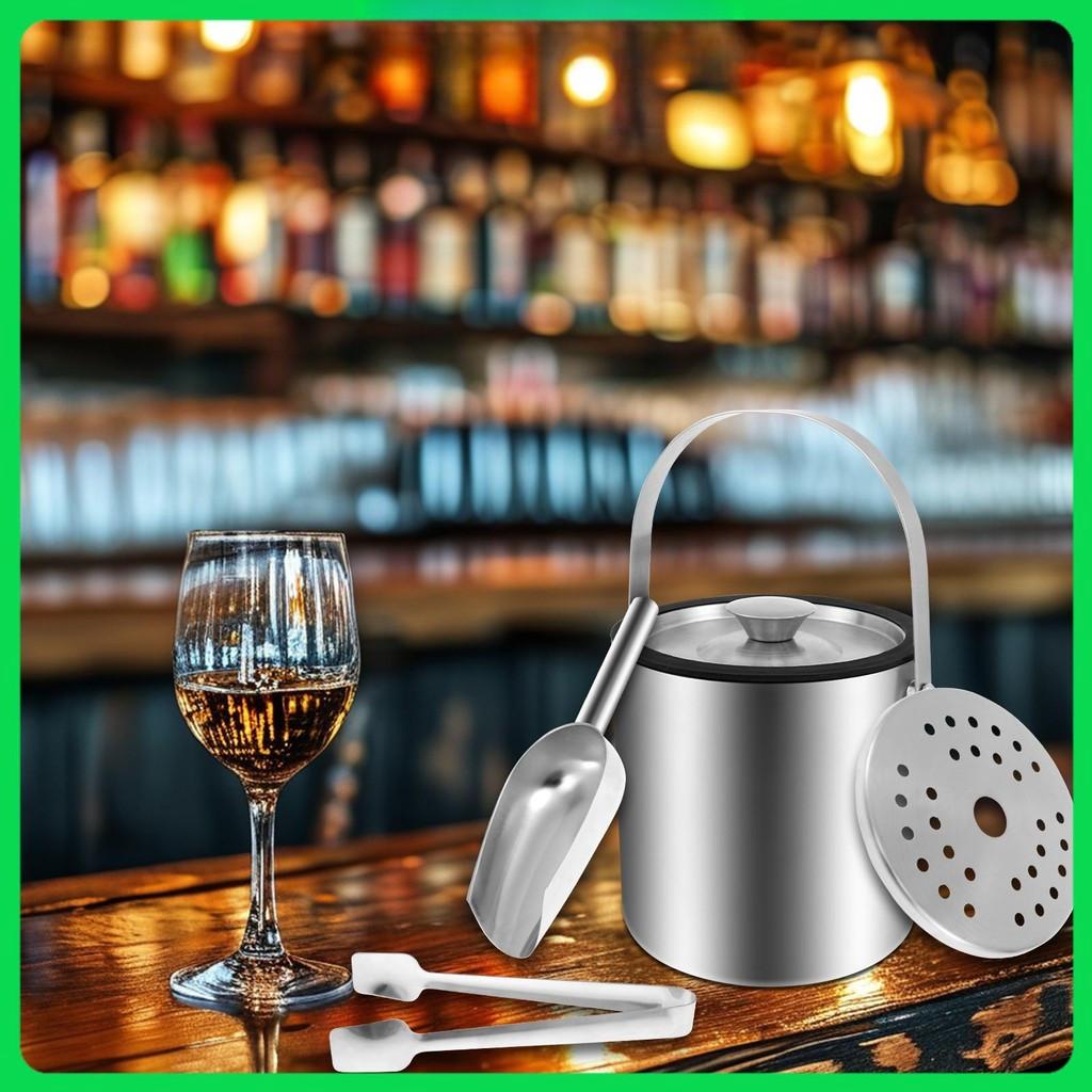 2L Large Capacity Stainless Steel Ice Cube Bucket Double Wall Insulated Ice Bucket Ice Bucket Container