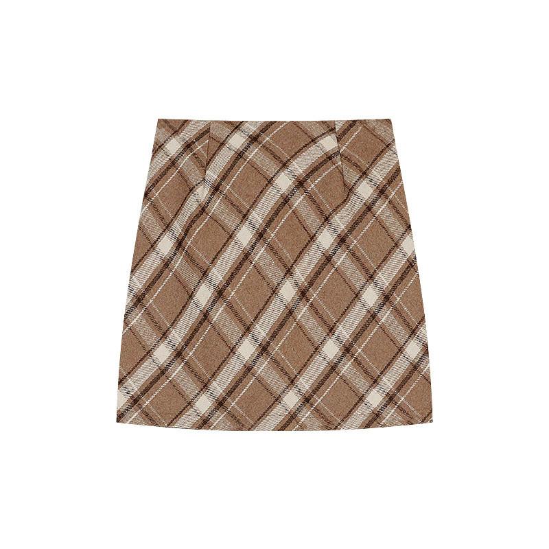 Girl Winter Plaid Aline Skirt With Stretch Wool Blend For Casual And Fashionable Looks