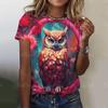 Summer Round Neck 3D Horse Cat Owl Pattern Printed Top Fashionable Casual Cute Short Sleeved Women's T-shirts
