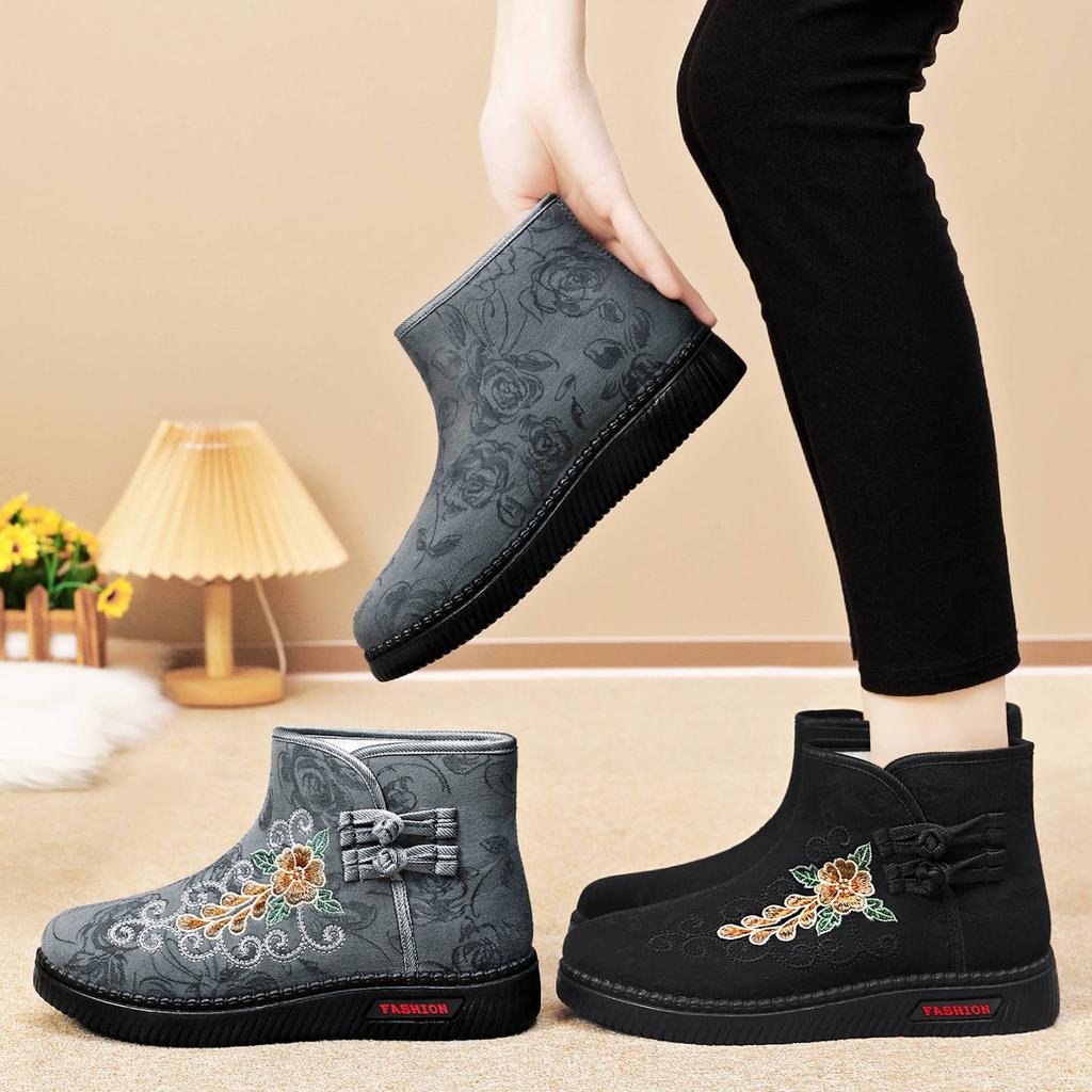 Women's Embroidery Large Size Winter Warm Snow Boots Padded Lining Ankle Boots Anti Slip Outdoor Shoes Hiking Mountaineering Sports Cotton Boots