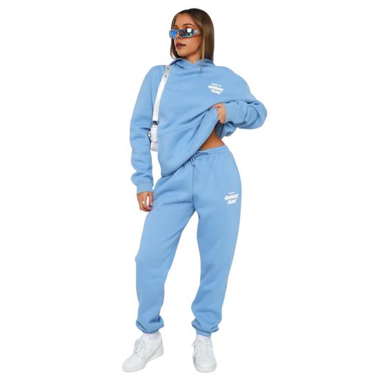 2 шт./комплект женский топ брюки комплект с капюшоном длинный рукав эластичные манжеты толстовка с капюшоном буквенный принт эластичный