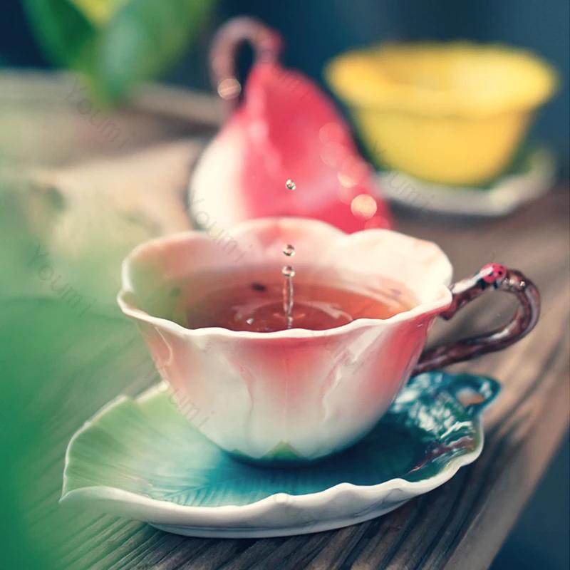 Французские эмалированные кофейные чашки высокого класса, изысканные, нарисованные вручную цветы, чашка для дневного чая, тарелка, сладкая бытовая посуда, подарки